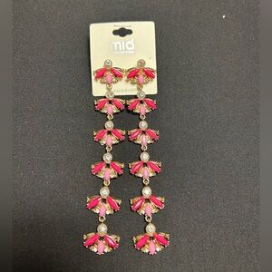 NWT Mai Collection Pink Flower Fashion Rhinestone Chandelier Dangle Earrings